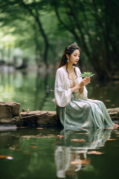 玩水的汉服少女摄影图12