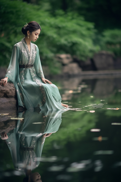 玩水的汉服少女摄影图21