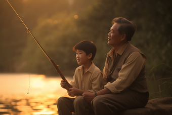 父子和孩子垂钓<strong>钓鱼</strong>亲情