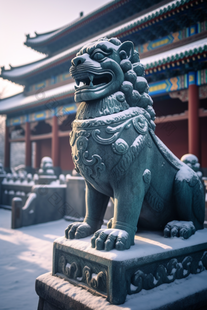 古风城楼石狮子古建筑中国风图片-包图网