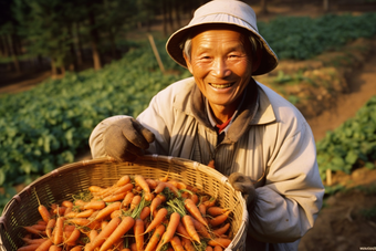 展示农作物的农民胡萝卜快乐