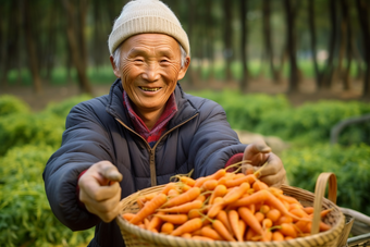 展示农作物的农民手工<strong>采摘</strong>篮子