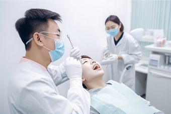 牙医为患者洗牙治疗诊所