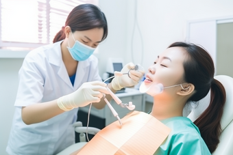 牙医为患者洗牙仪器治病
