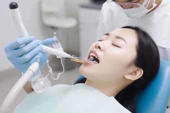 牙医为患者洗牙治疗看病