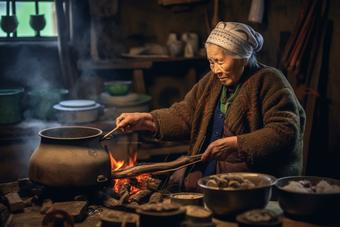 农村做饭的老奶奶老人父母