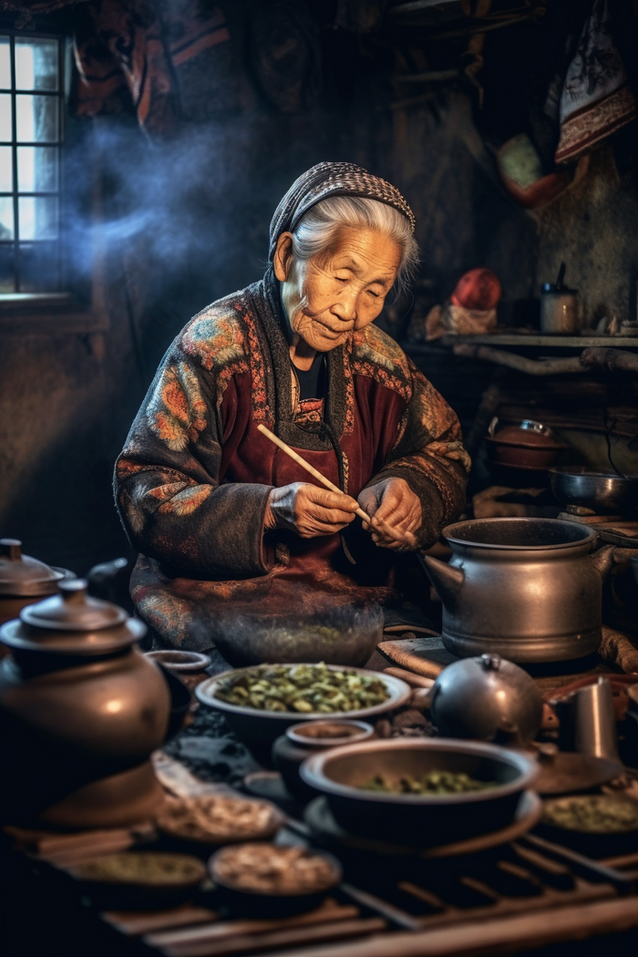 农村做饭的老奶奶老人辛苦