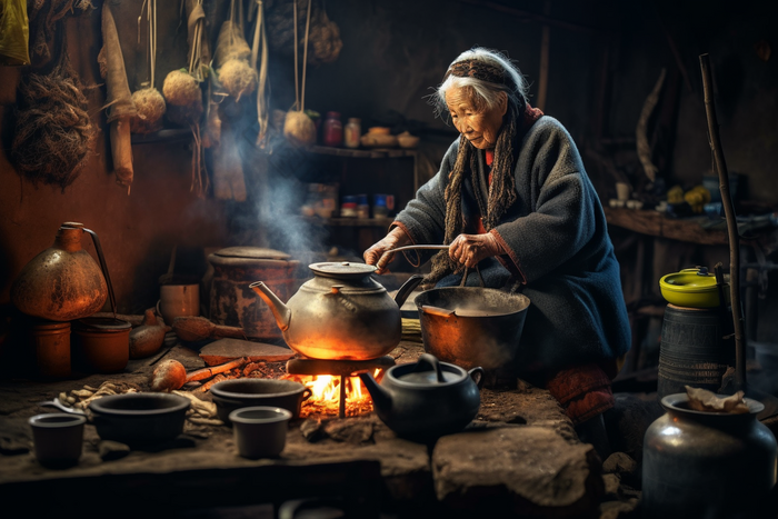 农村做饭的老奶奶长辈凝视