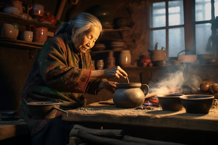 农村做饭的老奶奶肖像长辈