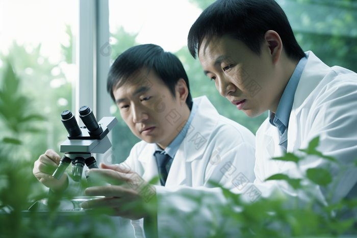 科学家农培研究培养显微镜