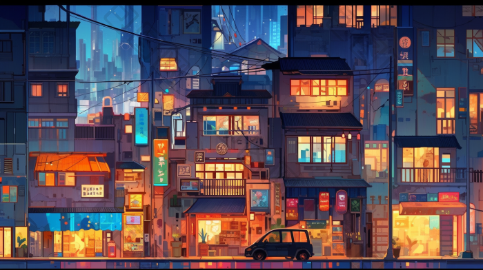 动画风城市一角插画图片-包图网