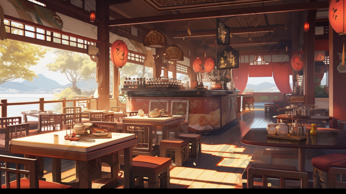 国风古代经典餐厅样式古风插画图片-包图网