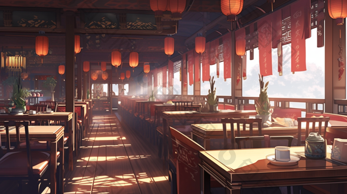 国风古代经典餐厅插画图片-包图网