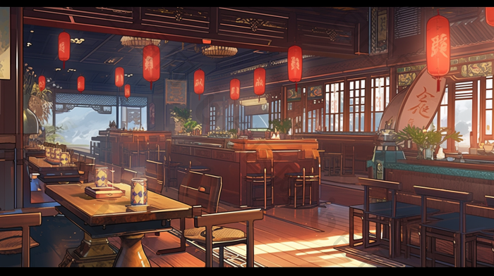 国风古代经典餐厅中式插画图片-包图网