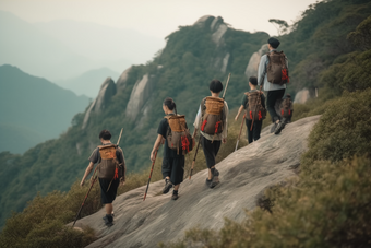 团队登山户外运动专业爬山