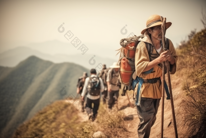 团队登山户外运动健身背包客