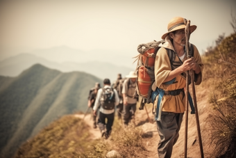 团队<strong>登山户外</strong>运动健身背包客