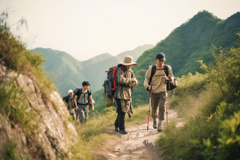 团队登山户外运动健身山顶