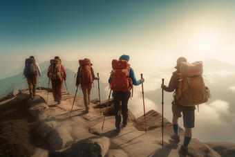 团队登山户外运动健身爬山