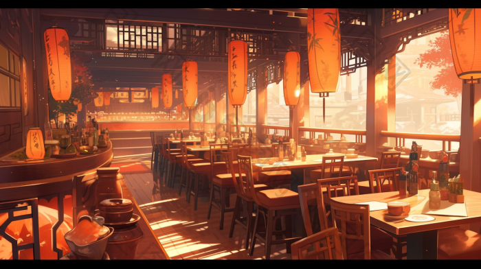 国风古代经典餐厅插画图片-包图网