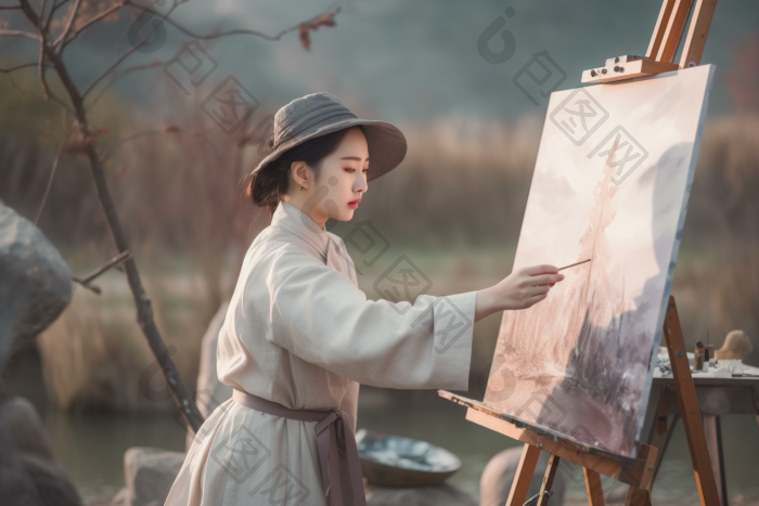 美术生户外写生创作艺术图片-包图网