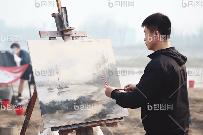 美术生户外写生画笔艺术图片-包图网