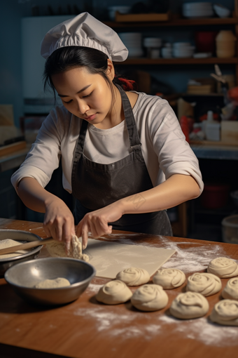 糕点师傅做面包过程厨师