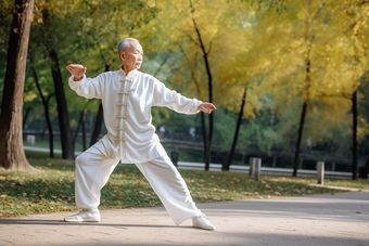 老年人打太极休闲传统运动