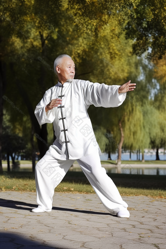 老年人打太极休闲竖图中国爷爷