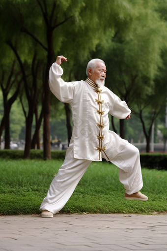 老年人打太极休闲竖图中国传统