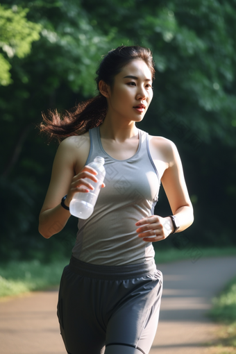 户外跑步运动的女孩锻炼清晨