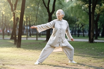 老年人打太极休闲横图传统健身