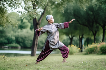 老年人打太极休闲横图中国功夫