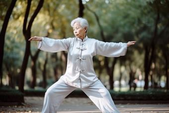 老年人打太极<strong>休闲</strong>横图中国运动