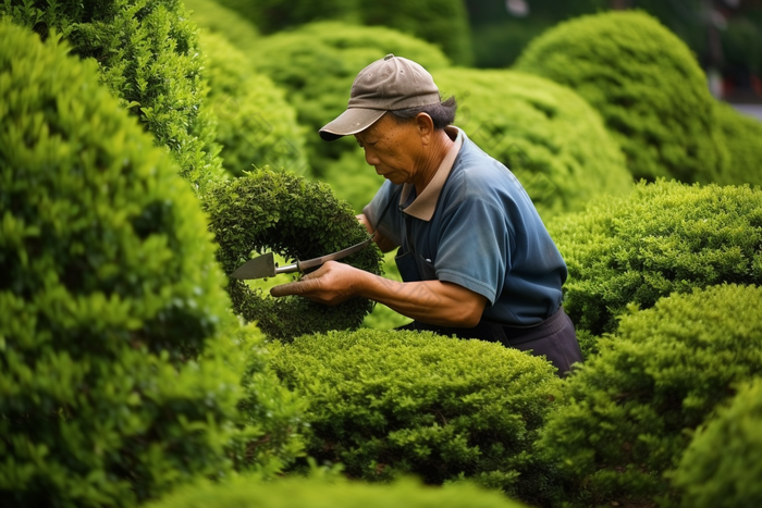 园丁修剪植物花园园艺