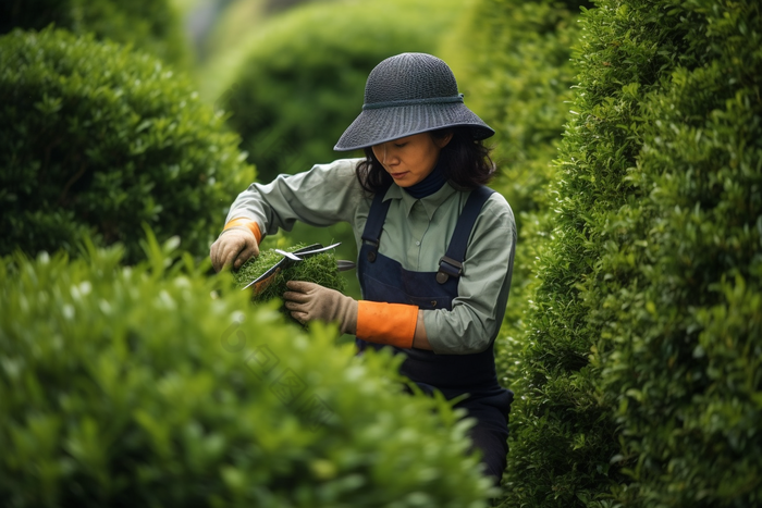 园丁修剪植物园艺花园