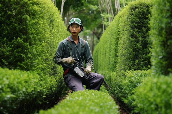 园丁修剪植物花园园艺花园