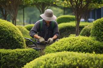 园丁修剪植物绿色花园