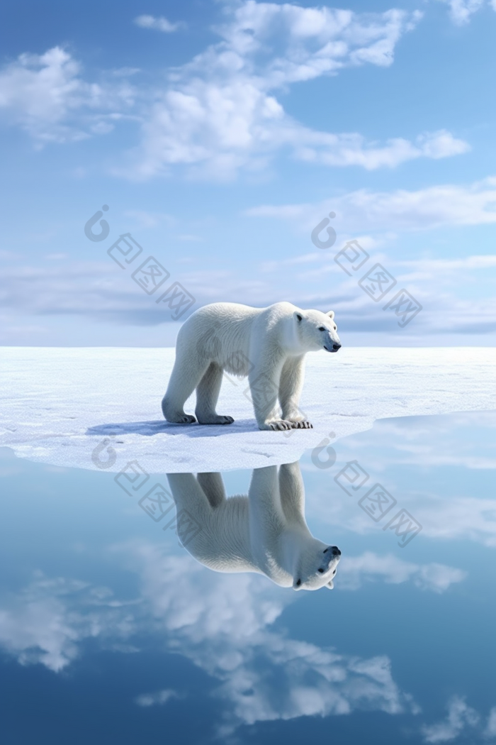 北极熊站在冰上爬行动物野外