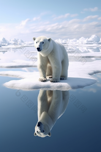 北极熊站在冰上哺乳动物<strong>野外</strong>