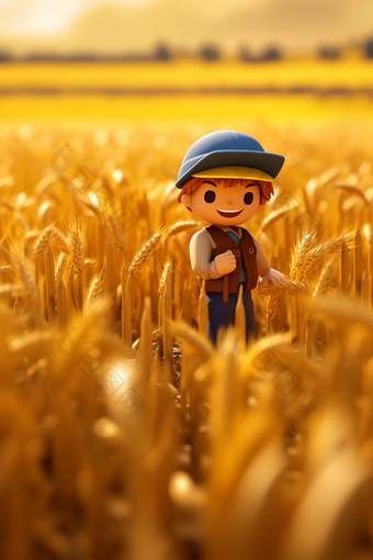 微缩摄影农民耕种小麦麦田