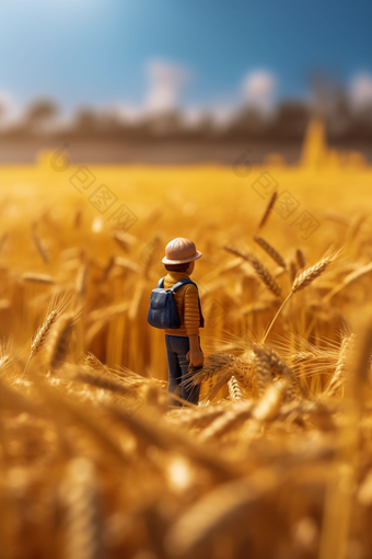 微缩摄影农民耕种工作小麦