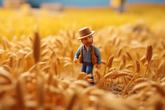 微缩摄影农民耕种小麦农业