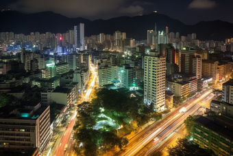 城市夜景车水马龙道路灯火通明