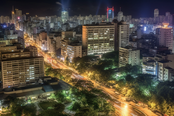 城市夜景车水马龙道路景色