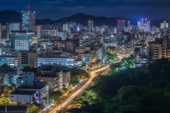 城市夜景车水马龙交通灯火通明