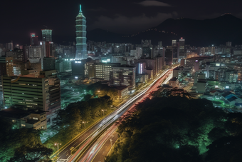 城市夜景车水马龙景色灯火通明