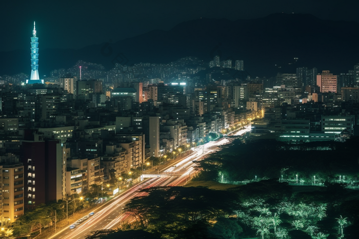 城市夜景车水马龙夜晚景色