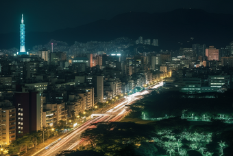 城市夜景车水马龙夜晚景色