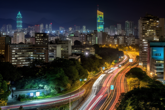 城市夜景车水马龙景色大厦